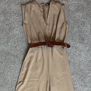 Zara Beige Wide Leg Jumpsuit with Belt